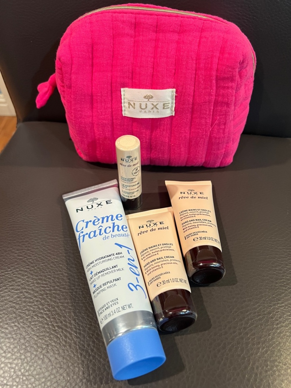 NUXE Paris gift set- moisturizer, lip balm, hand cream